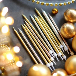 Happy Birthday Cake Pencil Candles Creative Party Baking Cake Decoration Gold Silver Laser Gloss Candles