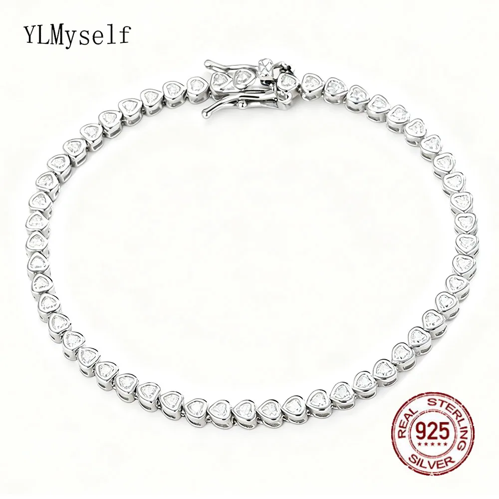 YLMyself 2x2mm Heart Moissanite Tennis Bracelet 925 Sterling Silver Gift for Lover Fine Jewelry