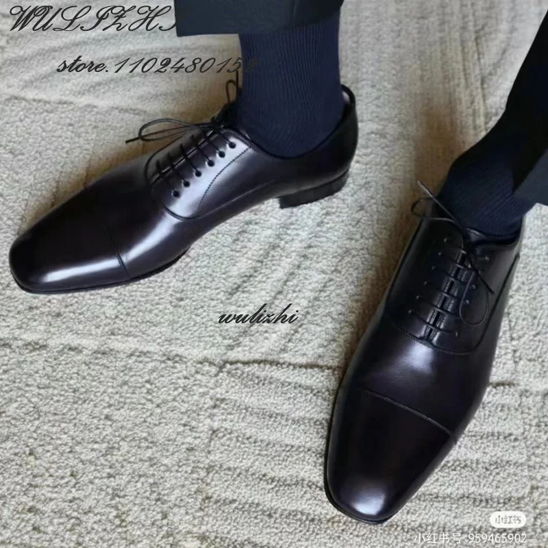 Sapato Oxford marrom vintage masculino, mocassins elegantes com renda, couro envernizado preto, tênis espelhado brilhante, festa bonito, casamento