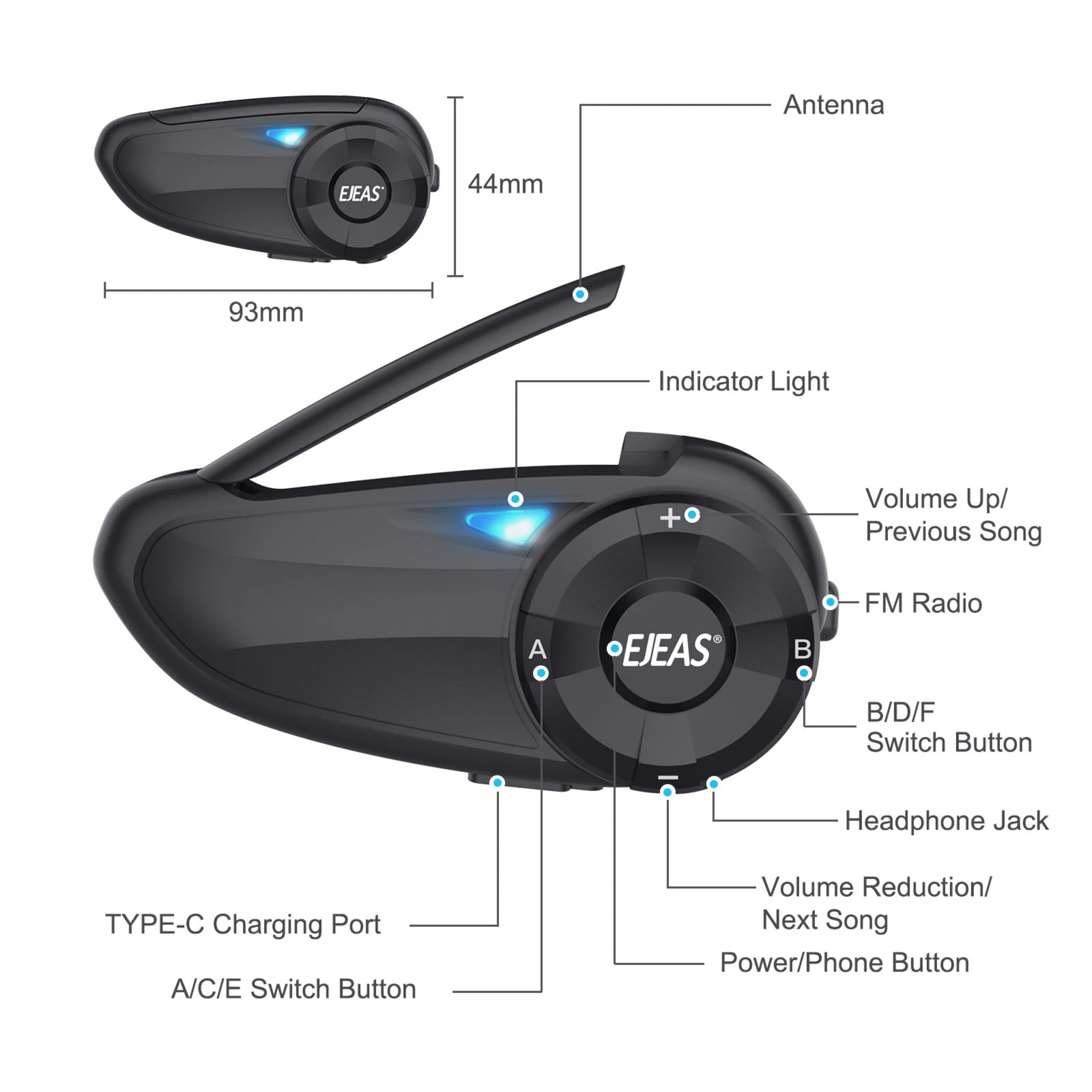 EJEAS Q7 Motorcycle Helmet Intercom Bluetooth Headset Waterproof 7 Riders Helmet Headset with FM Radio + Handlebar EUC Optional