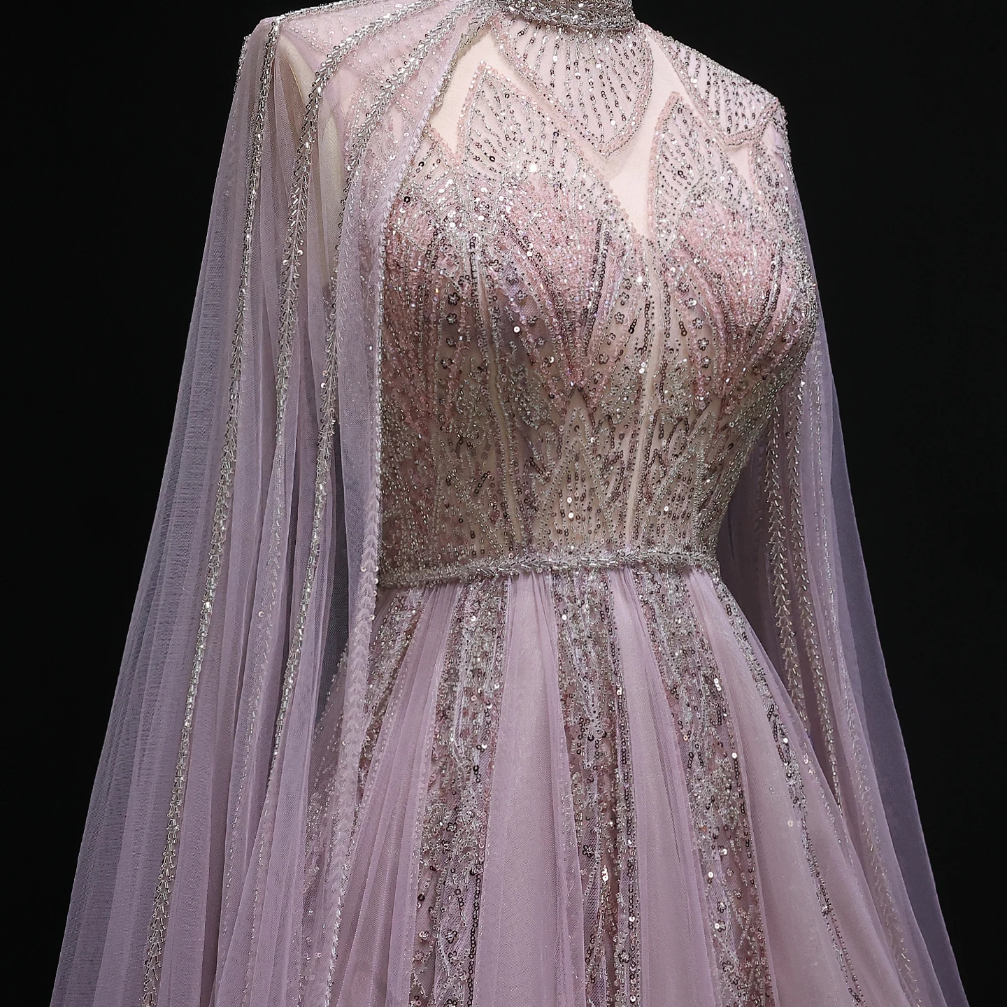 Sharon Said Luxury Dubai Pink Evening Dress with Cape Sleeves Brown for Muslim Arabic Wedding Women Party Gowns SS050 Customized image 5