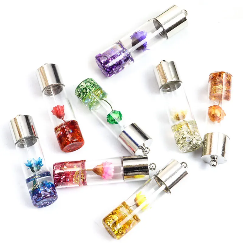 Natural Eternal Dried Flower Plant Glass Bottle Charms DIY Making Finding Jewelry Handmade Necklace Keychain Pendant Accessories