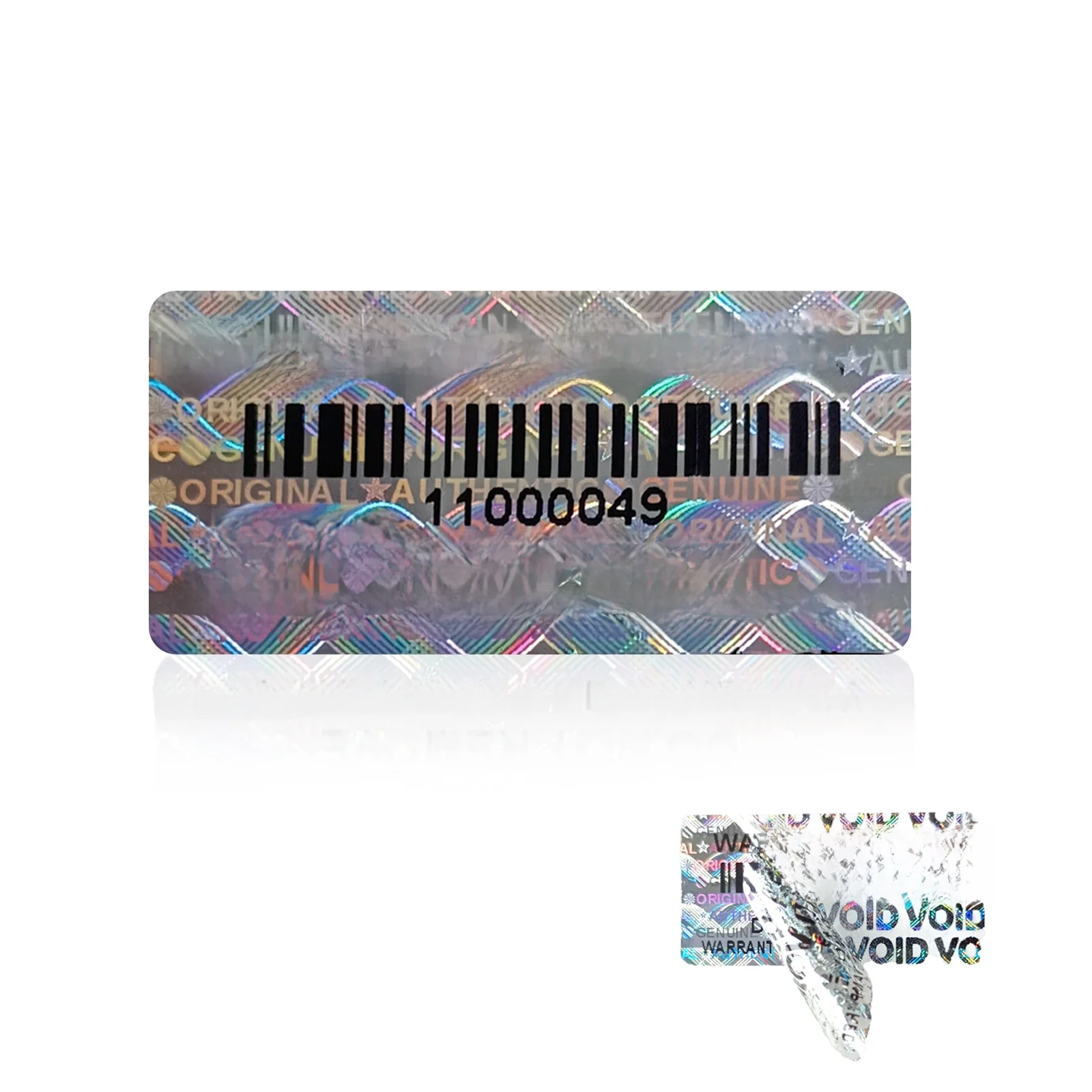 Naklejki holograficzne zabezpieczające przed manipulacją 3x1,5 cm z hologramem kodu kreskowego, etykiety zabezpieczające z hologramem, oryginalna plomba gwarancyjna z unikalnym numerem seryjnym. — zdjęcie produktu 7