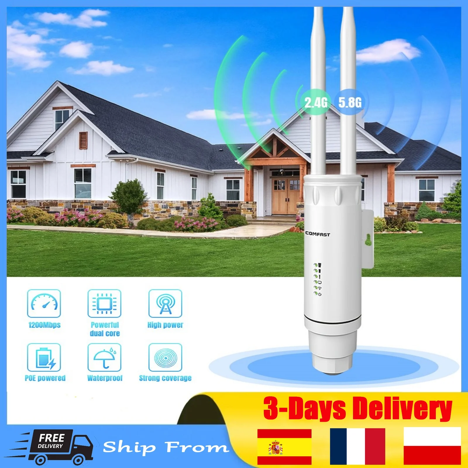 Antenna 2 * 5dBi Amplificatore stazione base WiFi a lungo raggio Ad alta potenza AC1200 Punto di accesso esterno Ripetitore router omnidirezionale 2G e 5G
