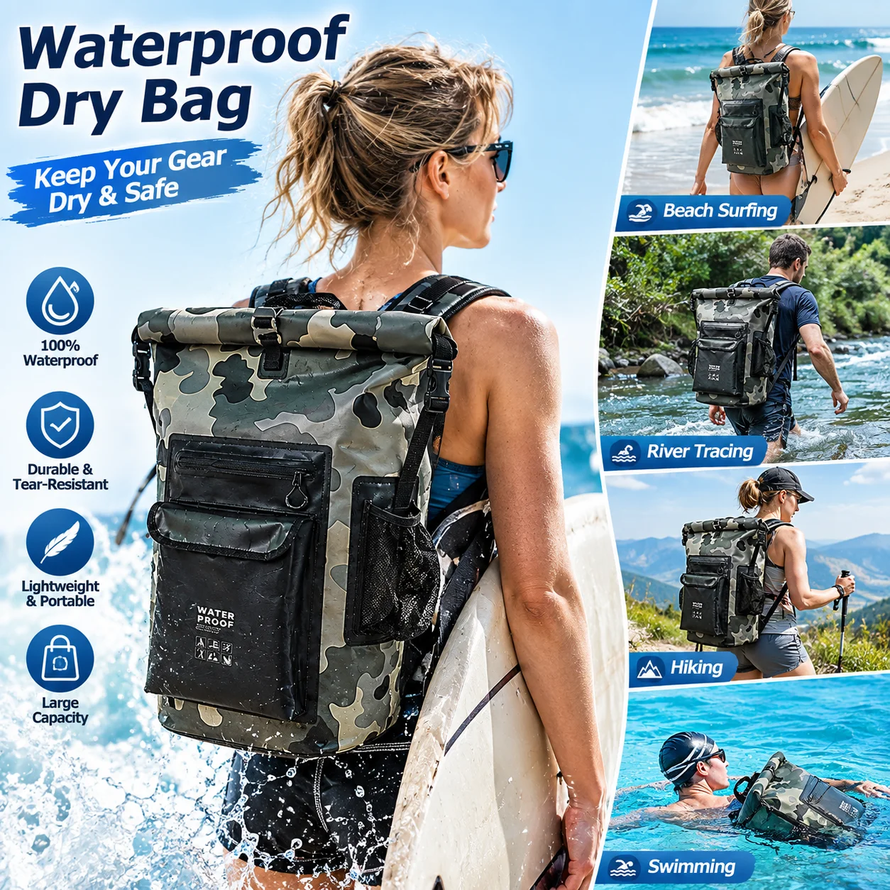 Wholesale 30L High Quality PVC Floating Roll Top Waterproof Dry Bag Rafting Kayaking Backpack Travel Swim Climbing Foldable - view 4