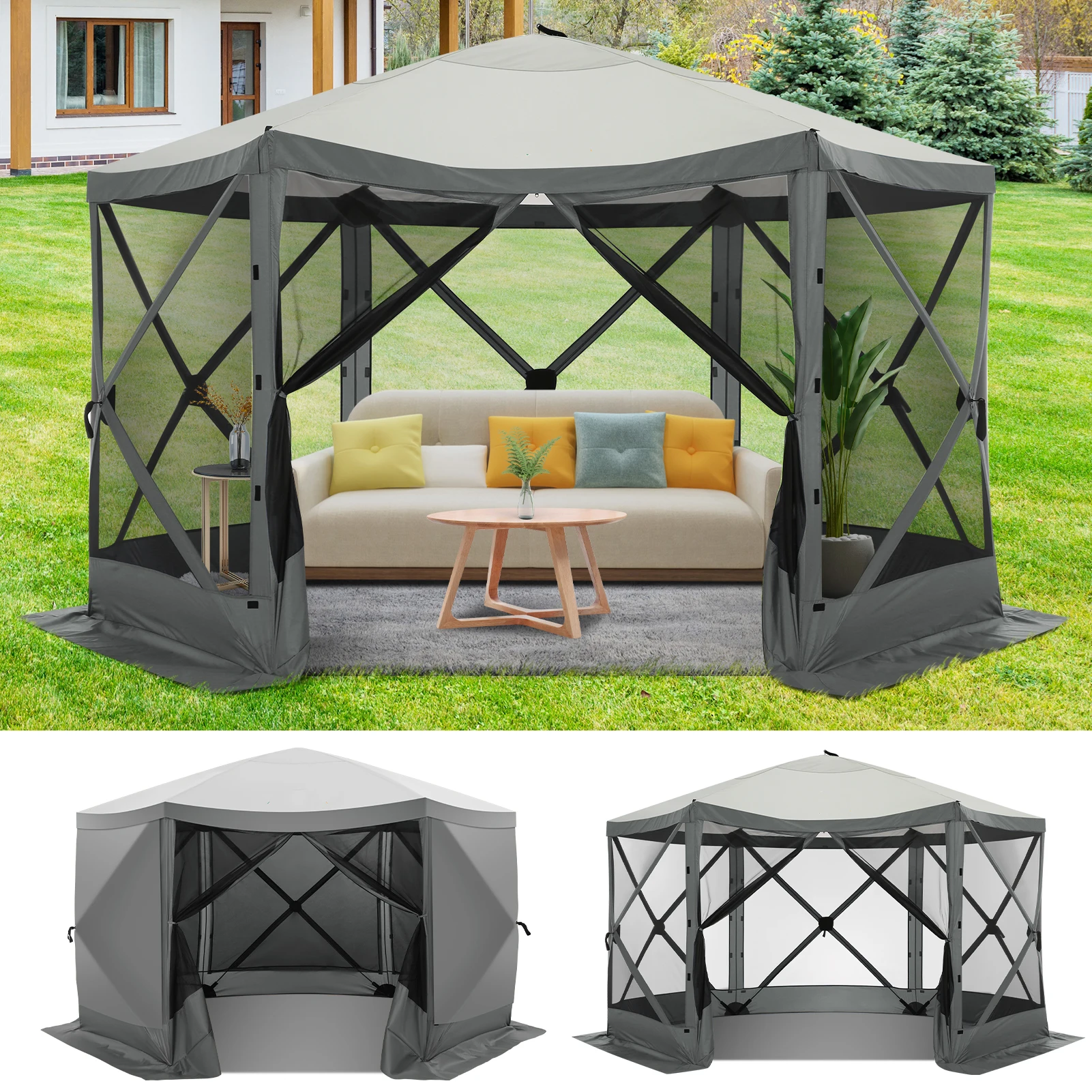 

Pop Up Gazebo Screen Tent Screen House for Camping, 12x12 Screen Room with Mosquito Netting, Hub Tent Instant Screened Canopy