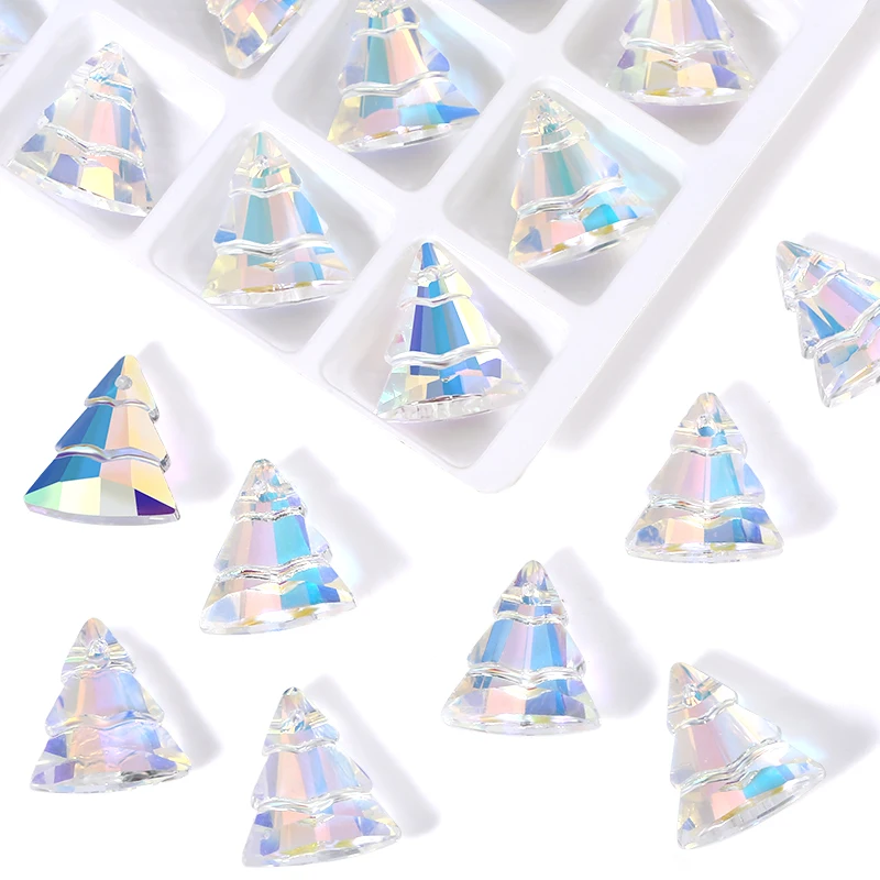 9Pcs Crystal Christmas Tree Pendant Glass Austria Loose Beads Charms Rhinestones for DIY Earring Necklace Craft Jewelry Making