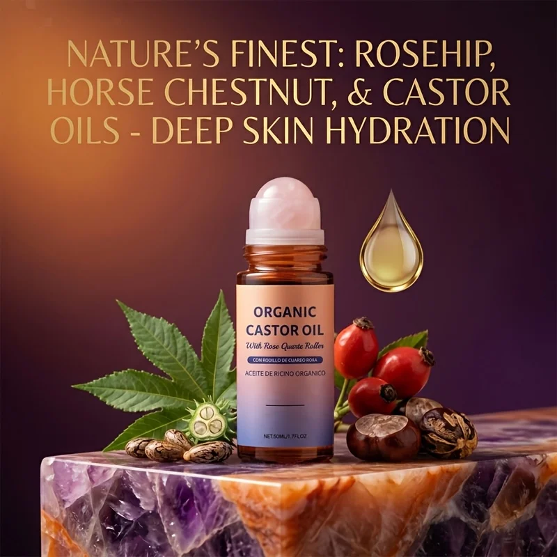 2PCS Castor Oil Ball Roller Ball Essential Oil, Cold-Pressed Castor Oil, Suitable For Face And Body Care, Natural Moisturizing Oil, Enhancing Skin Elasticity, Absorbs Quickly, Non-greasy, 50ml, Portable And Easy To Use.