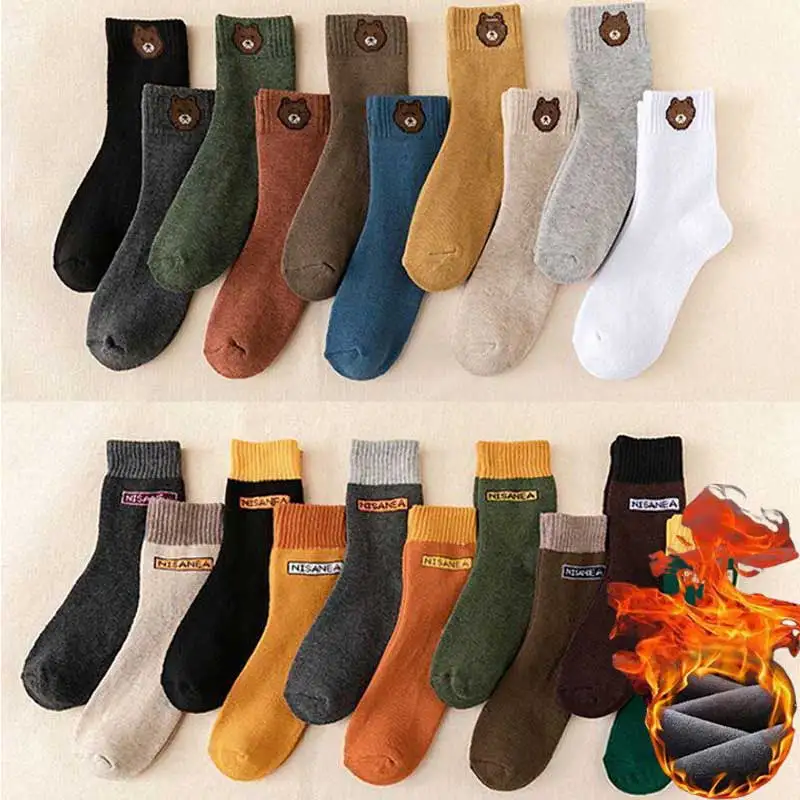 [10 pairs] Female men's warm-tone GIMO-toned socks two-tone bear winter socks 3 type 1