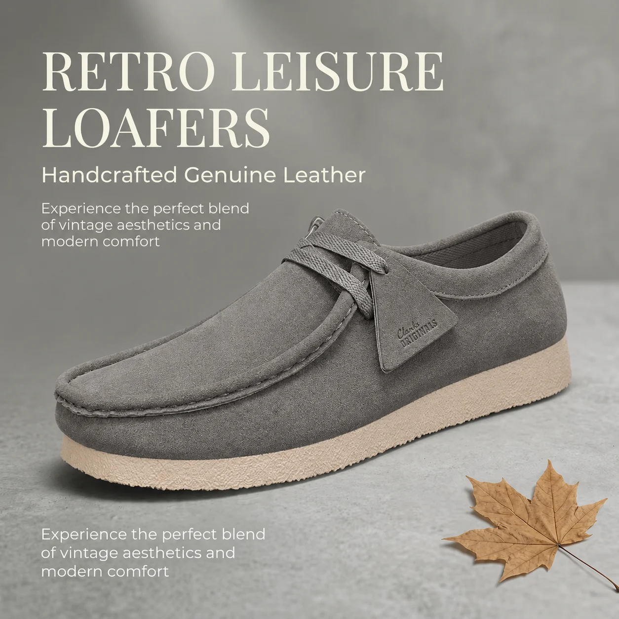 Men's Beige Suede Wallabee Shoes Smart Casual Retro Style Comfortable Office Lace-Up Loafers Versatile