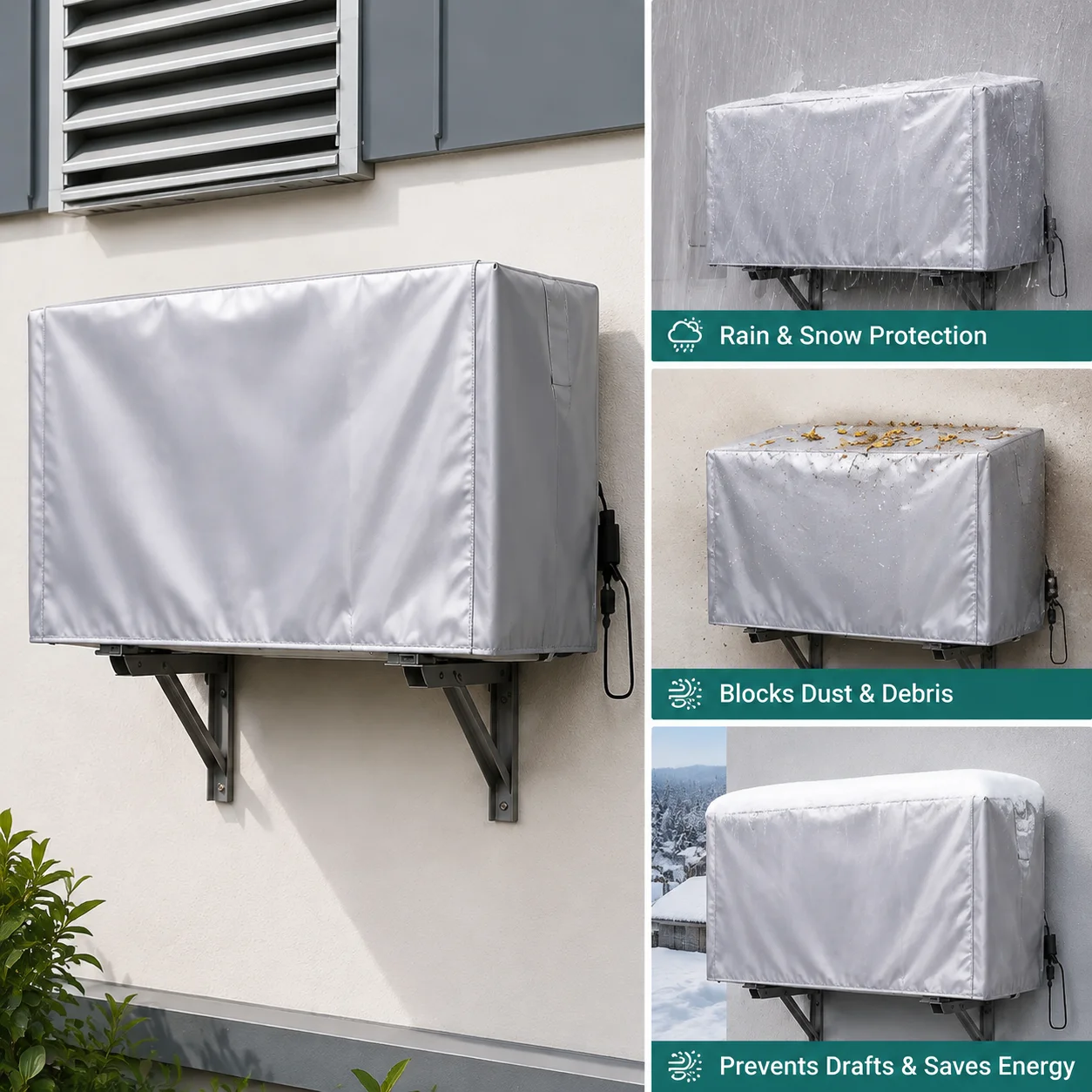 Air Conditioner Cover Waterproof Dustproof Outdoor AC Protective Cover Sunproof Rainproof Snowproof AC Cleaning Cover