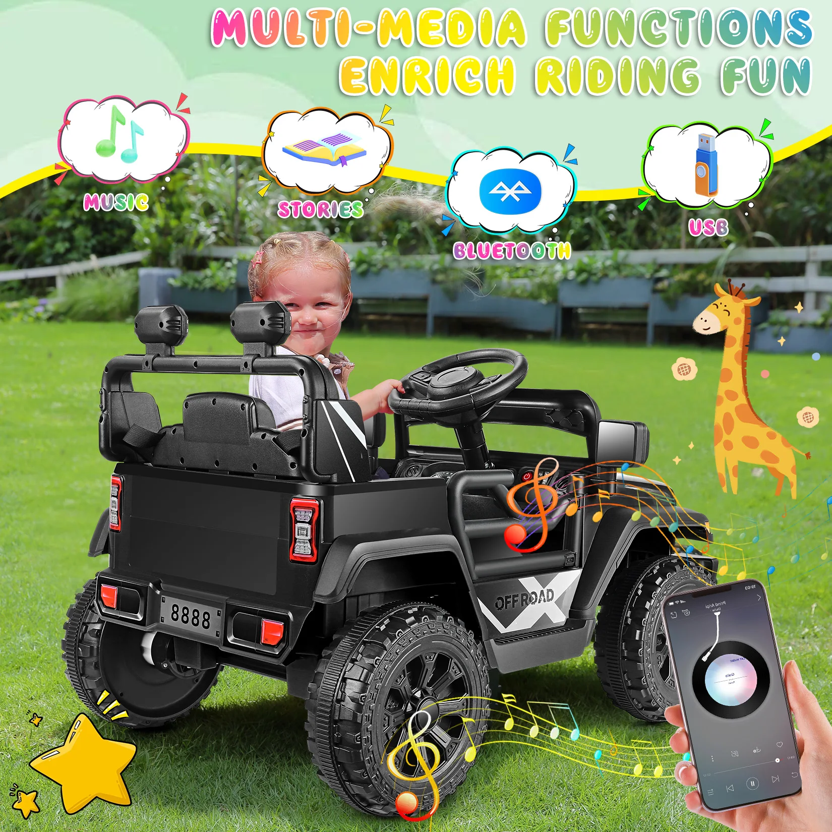 Samochód dla dzieci 12V z pilotem dla rodziców/Muzyka/Światła LED/Bluetooth Elektryczny Ciężarówka Zabawki Prezent dla Chłopców Dziewcząt