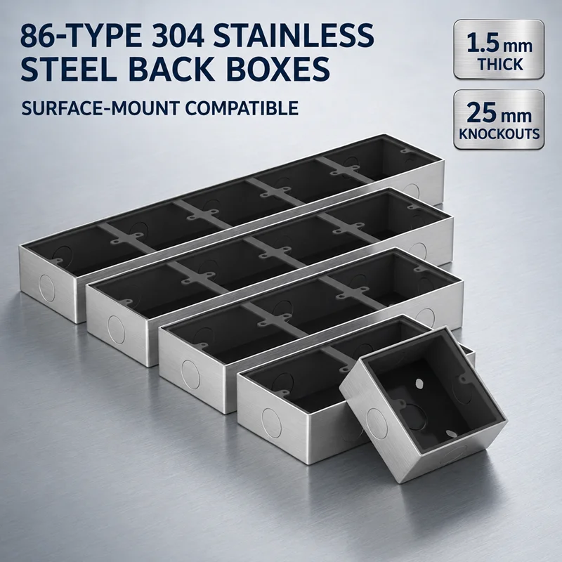 Stainless Steel 1.5MM Thickened Surface Mounted Electrician 86 Type Bottom Box Series Household Conjoined 86 Box for Wiring