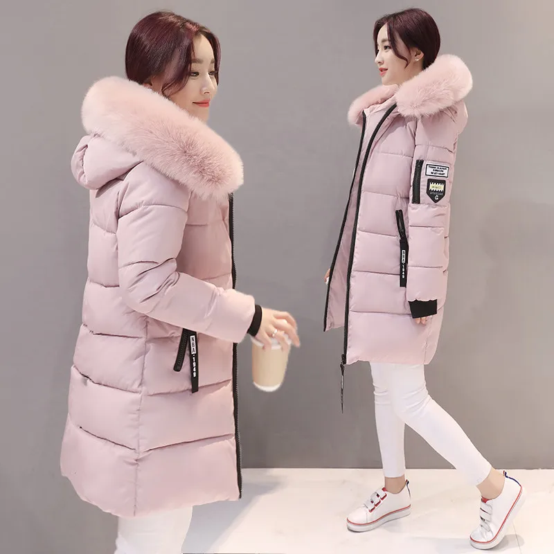 2024 Winter Women Parka Coats Long Cotton Casual Fur Hooded Jackets Thick Warm Slim-fit Jacket Female Overcoat Coat Clothing