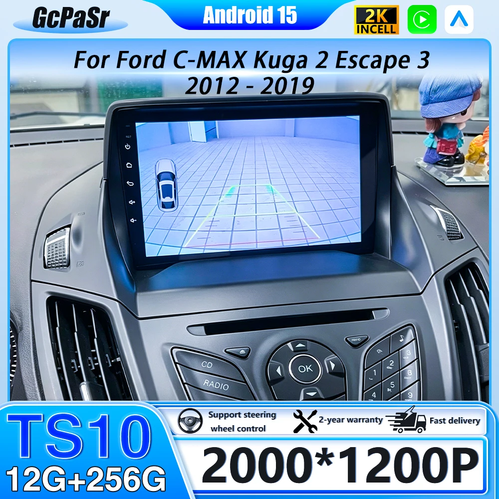 Android para Ford C-MAX Kuga 2 Escape 3 2012 - 2019 Navegação de 9 polegadas para carro, rádio automotivo, reprodutor multimídia, GPS, Wi-Fi 5G, sem DVD 2DIN