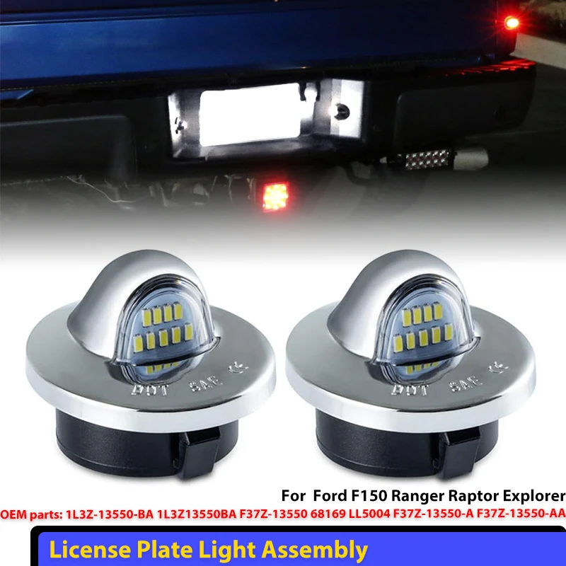 

2Pcs LED License Plate Lights Tag Lamp Assembly For Ford F150 F250 F350 Super Duty Ranger Explorer Bronco Excursion White 6000k