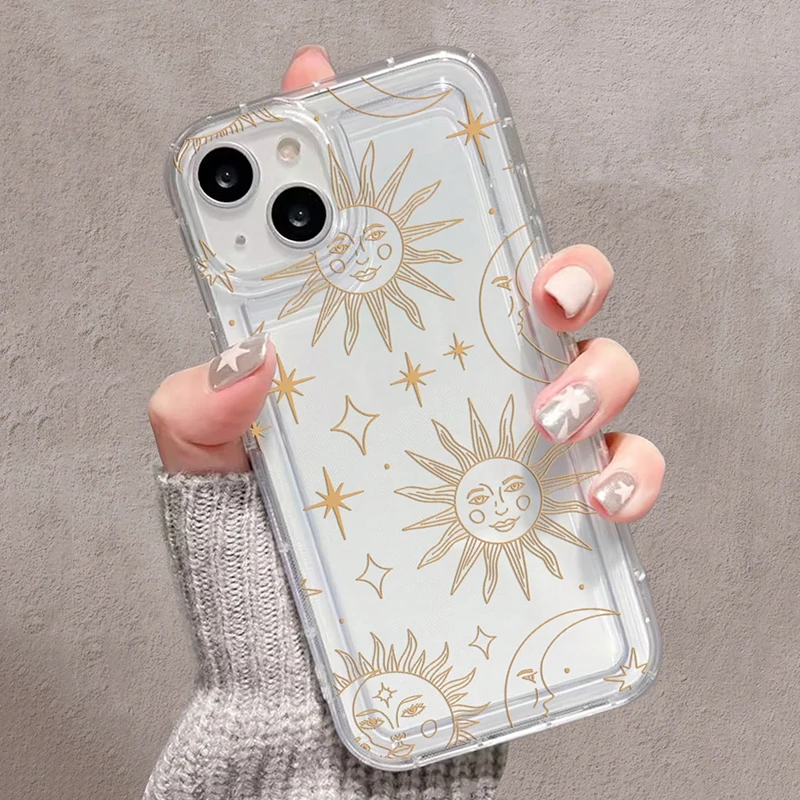 Sun Moon Stars Transparent Phone Case For Xiaomi Redmi Note 12 4G 11 10 13 Pro Plus 5G 11S 12S 10S 9S 9 12C 13C 4G Phone Cover