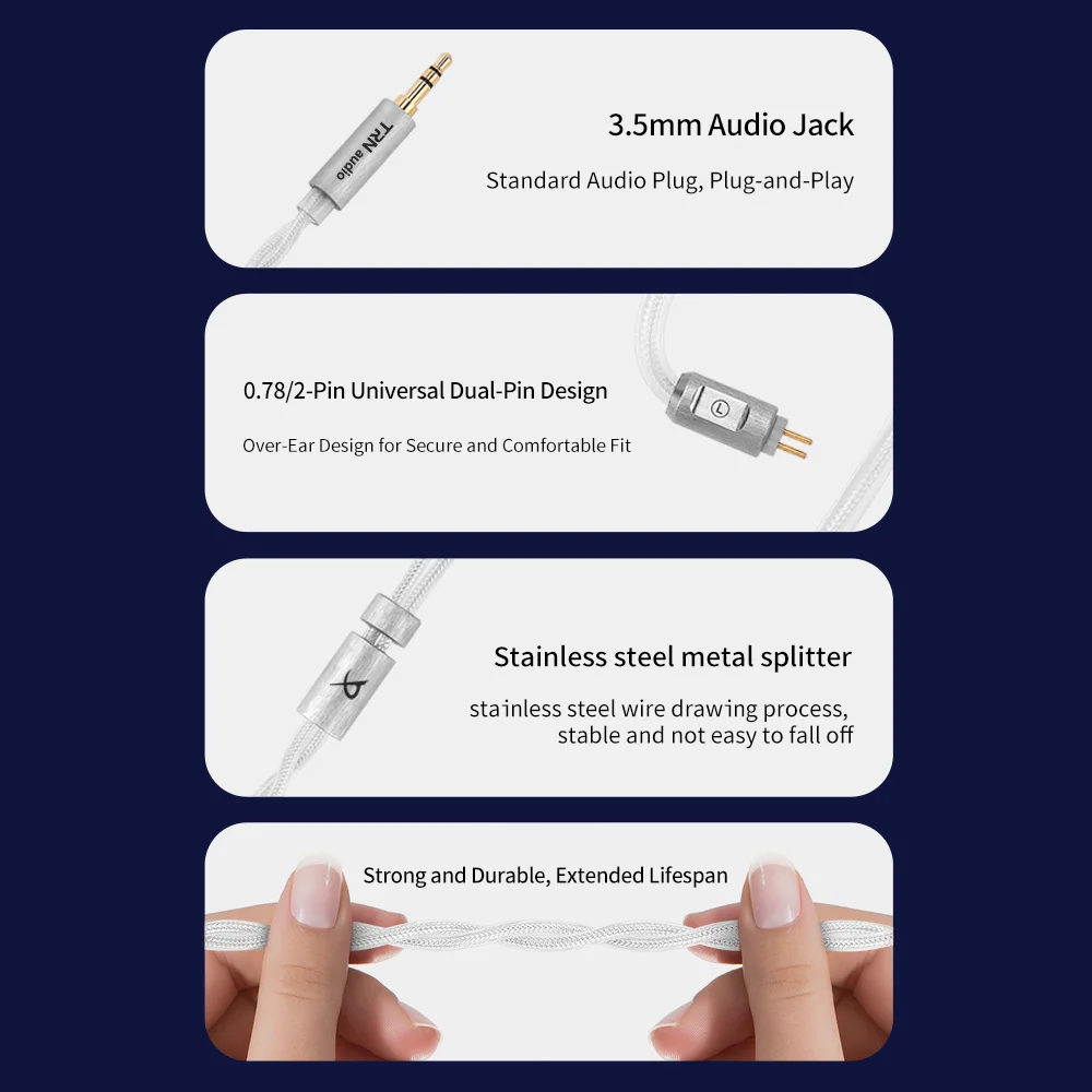 TRN Ice Eel High-Purity Single Crystal Copper Silver-Plated Cable 3.5mm/4.4mm 0.78/2pin Compatible