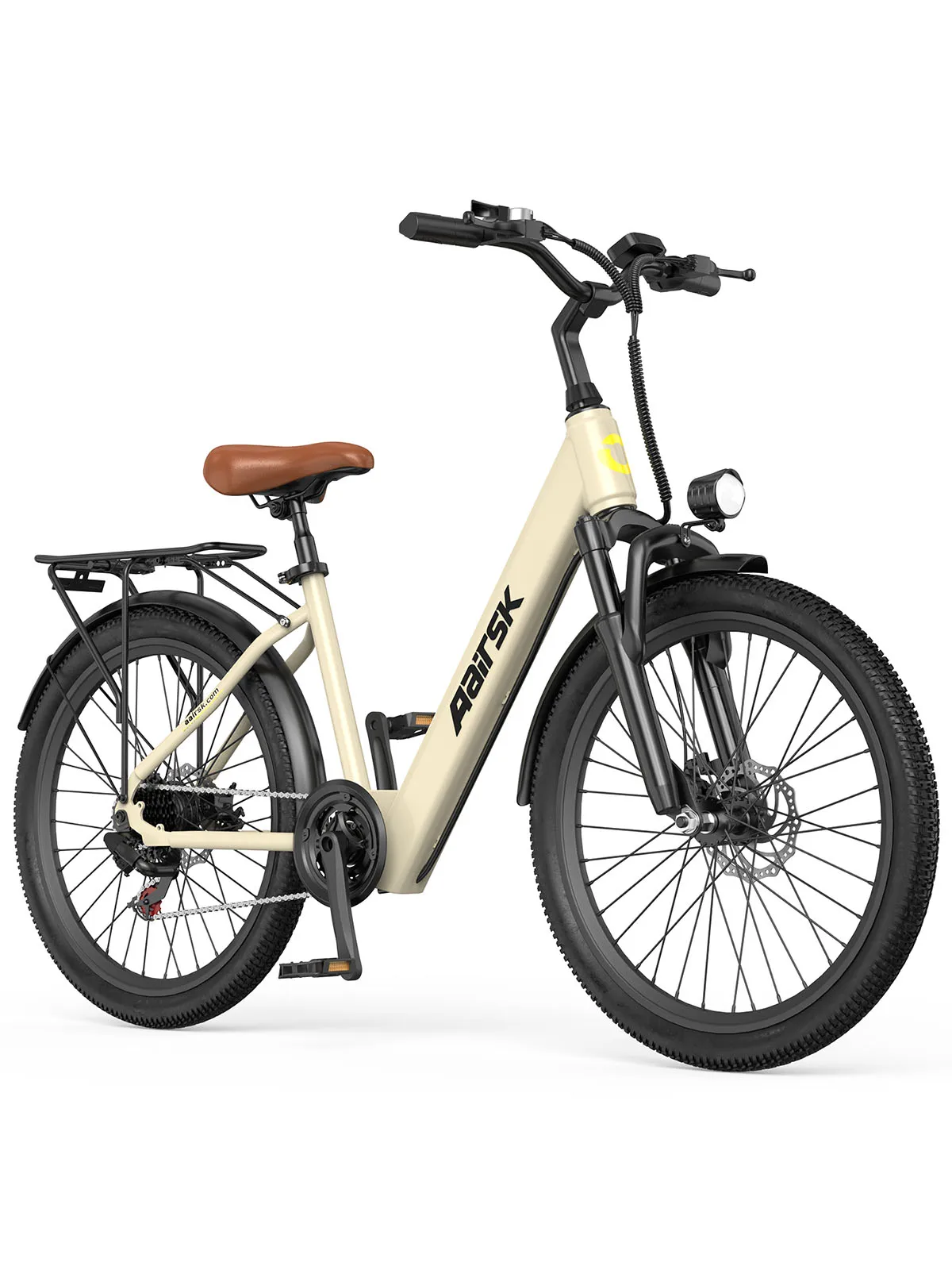 24-Zoll-E-Bike für Erwachsene, 250W bürstenloser Motor, 36V 13Ah 468Wh Akku, 25km/h 7-Gang Step-Thru E-Bike, Vorderradaufhängung, NFC-Entriegelung