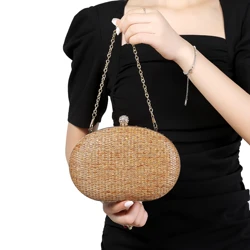 Fashion Luxury Rhinestone New Women's Bag Round Beach Summer Bag Seaside Bags Large Capacity Bags Woven Straw Bags