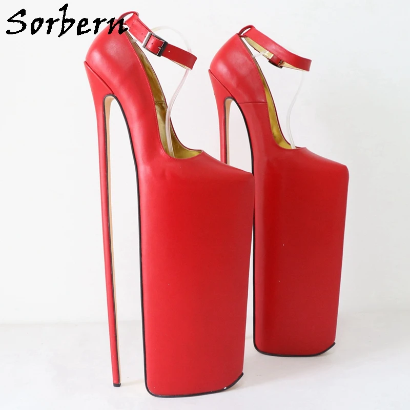 Sorbern 50Cm Thin High Heel Pump Real Leather Shoes Ankle Straps Drag Queen Fetish Shoe Unisex Custom Material Or Colors