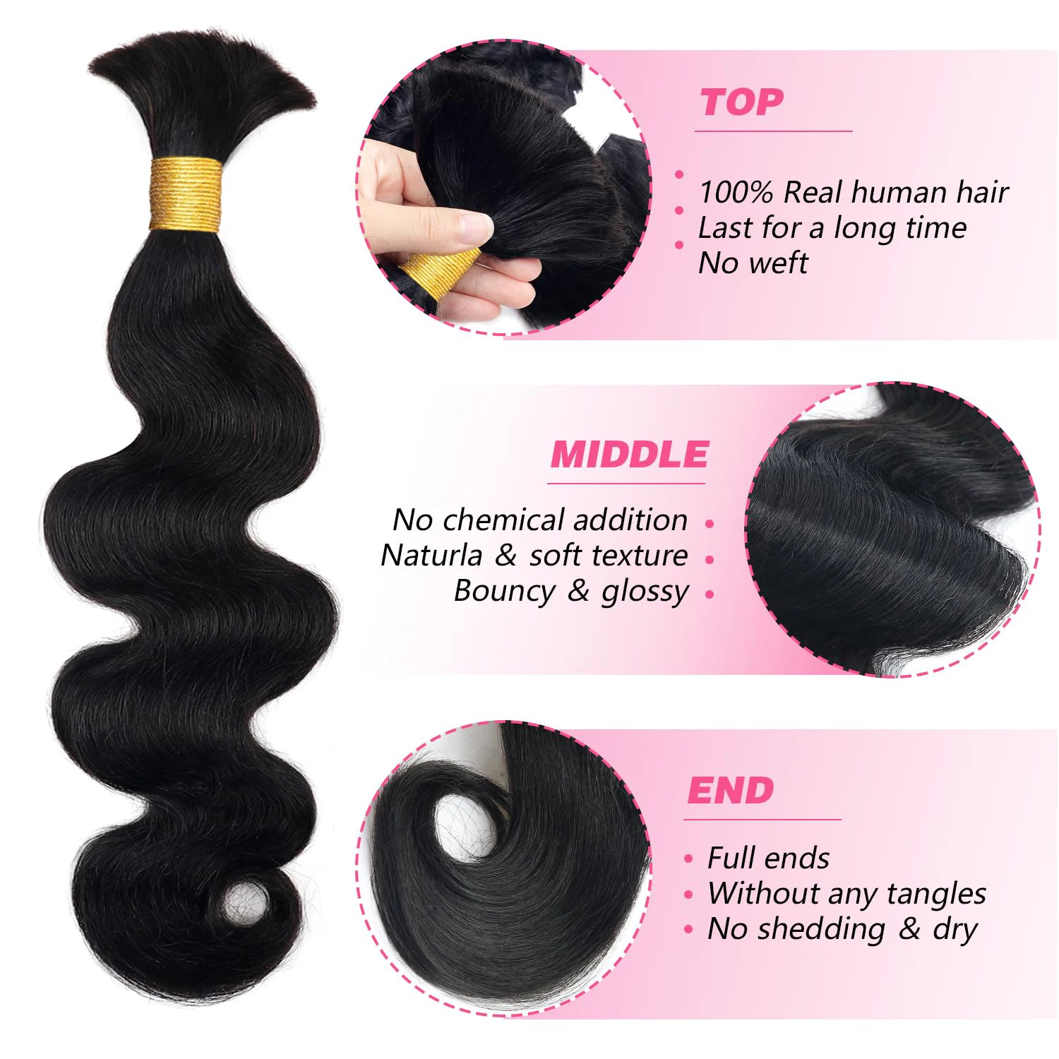 شعر بشري مموج طبيعي شعر بشري برازيلي بدون لحمة شعر بشري غير معالج لضفائر بوهو وصلات شعر مموجة #2