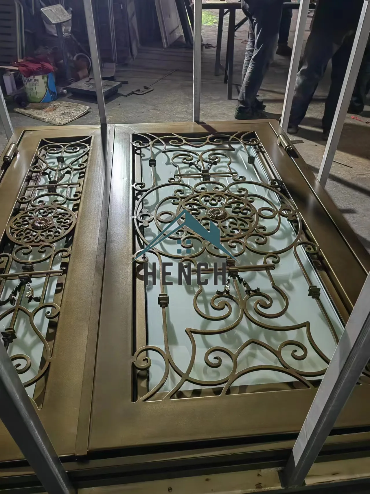 Classic Home Entry Security Steel Glass Double Doors Wrought Iron Doors