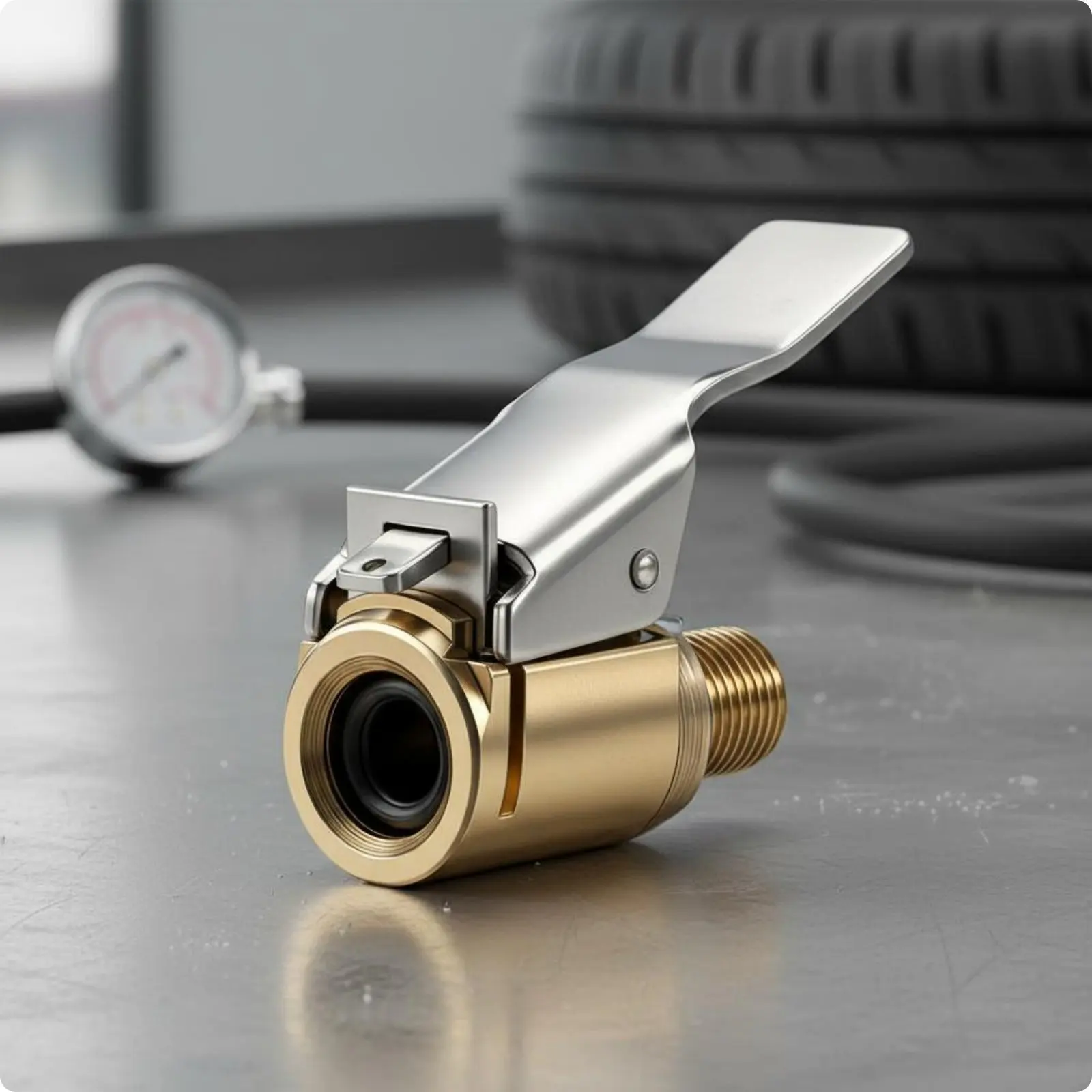 Gold And Silver Finish Lever Clamp Chuck Metal Threaded Cliptire-Mounted Inflator for Home Auto Repair Tool