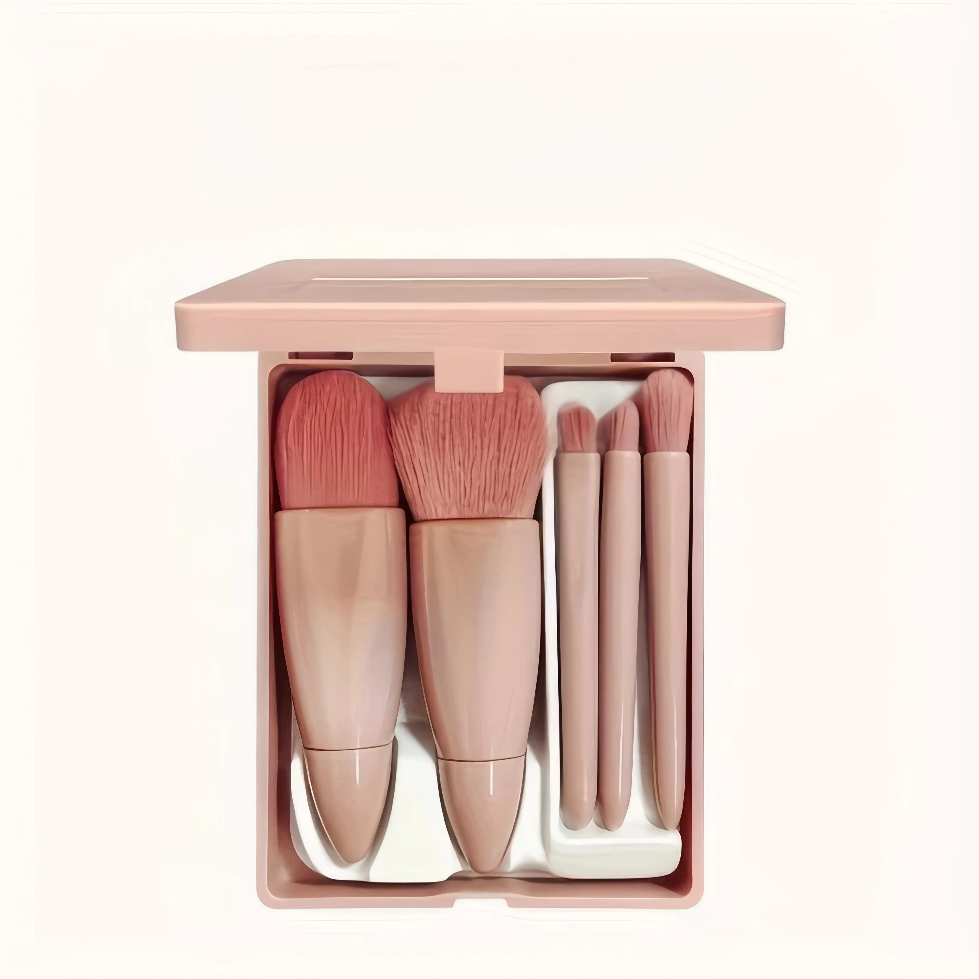 2 zestawy różowych pędzli do makijażu, przenośne i kompaktowe pędzle do makijażu, odpowiednie dla kobiet do wyjścia i uzupełniania makijażu.