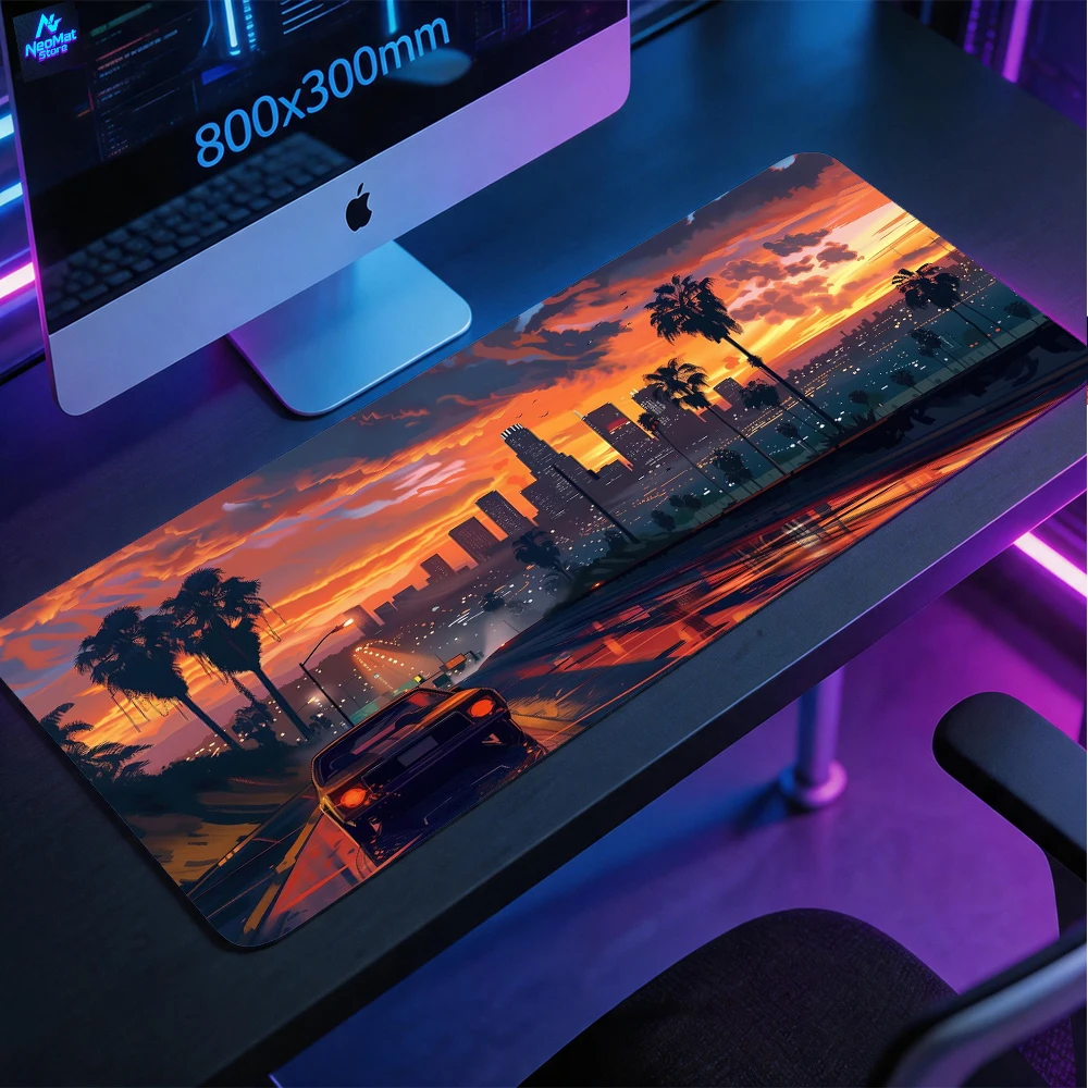 Scenic Mouse Pad Palm Gaming Play Mat 80x30cm Table Large Rubber Nonslip Deskmat Trees Cityscape Sunset Highway View Mousepad Gamer
