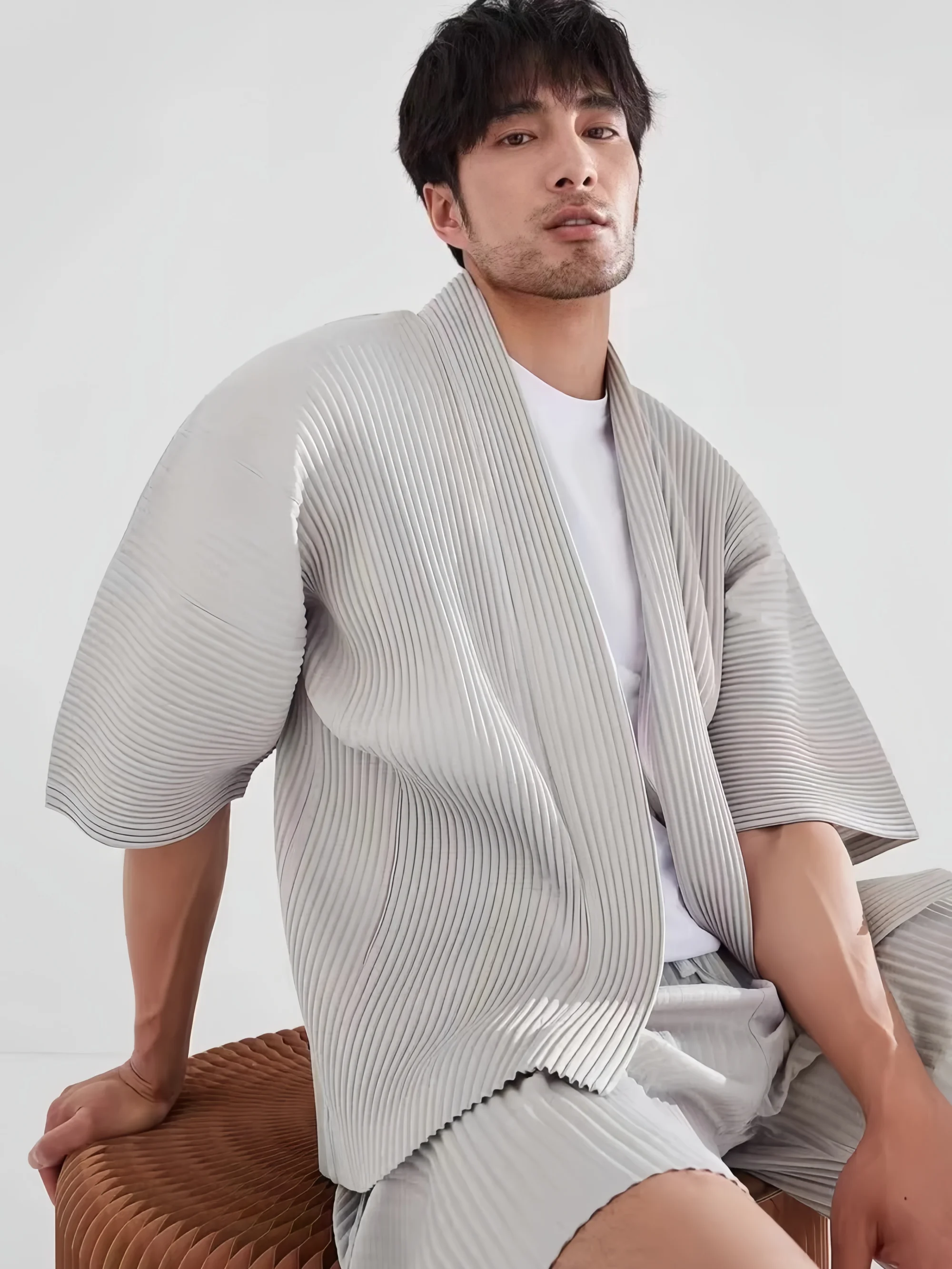 Haori Japanese Jacket - Miyake Pleated Kimono Jacket Men Japanese