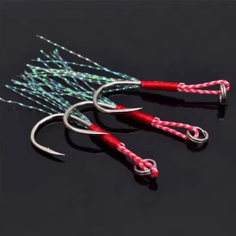 10 pièces/lot gabarits lent pêche moulé gabarits assistance crochet barbelé unique gabarit crochets fil plume Pesca haute teneur en carbone leurre de pêche en acier