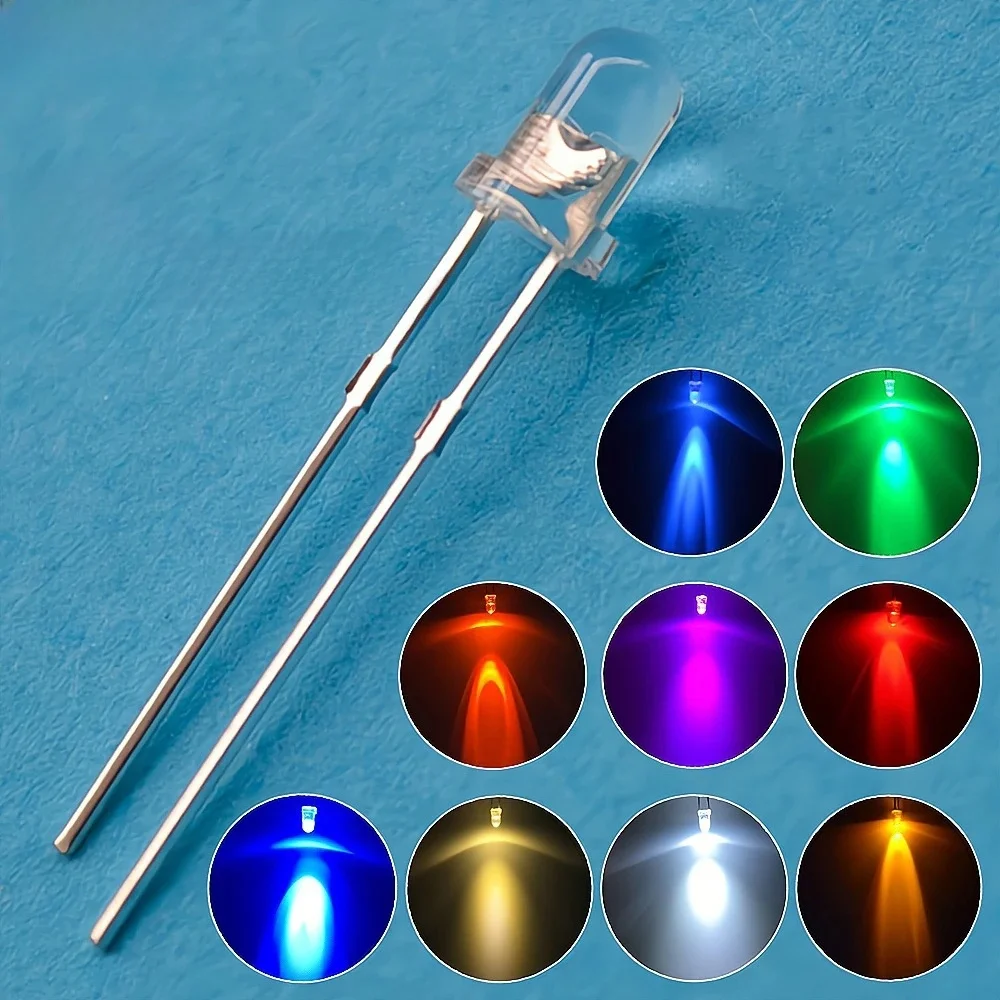 Kit d'assortiment de LED rondes F3 3mm, 100/1000 pièces, Diodes électroluminescentes Ultra Super brillantes, ampoule, lampe rouge vert bleu, Diode claire à l'eau