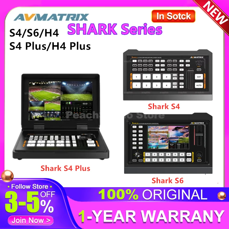 AVMATRIX SHARK Series S4 H4 S4 Plus H4 Plus 4-CH / SHARK S6 6-CH SDI,HDMI Streaming Video Switcher 10.1 inch FHD IPS Screen