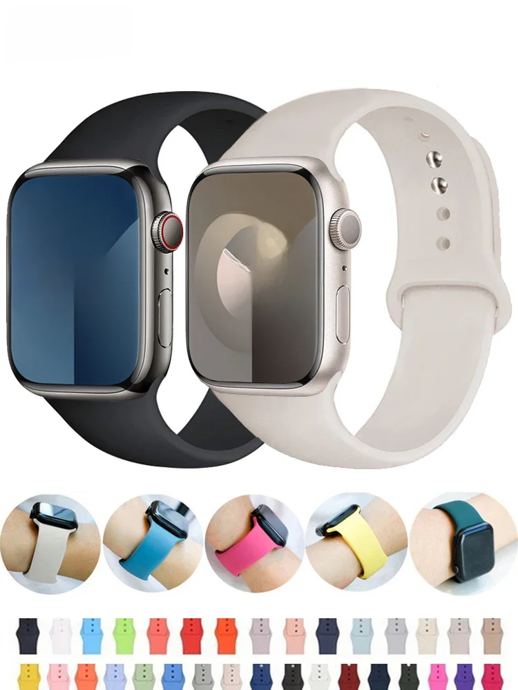 Pasek silikonowy do paska Apple Watch 44mm 40mm 49mm 45mm 41mm 38mm 42mm bransoletka z paskiem correa iWatch series 9 8 7 6 5 3 SE ultra 2 — zdjęcie 2