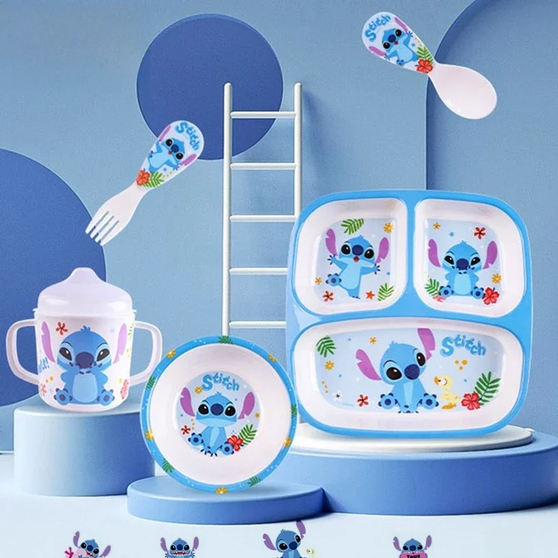 Disney Stitch Essteller Melamin Cartoon niedlichen Schüssel Teller Löffel Kreuz Kind Platte Gitter