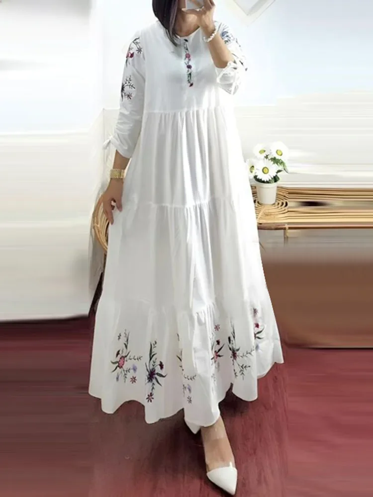 ZANZEA elegancka, kwiatowa sukienka muzułmańska z nadrukiem moda damska Abaya Kaftan Sundress kobieta Casual Ruffles Hem Maxi szata ponadgabarytowa — zdjęcie 2