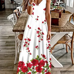 Sexy Hawai Urlaubskleid mit V v -Neckline mit V, Blumenkleid, frisch, klein, blumig, street, sexy modisch, feier, Abendessen, Nacht 6 Hauptverkaufskleid Lange Party Hawaiian - №2