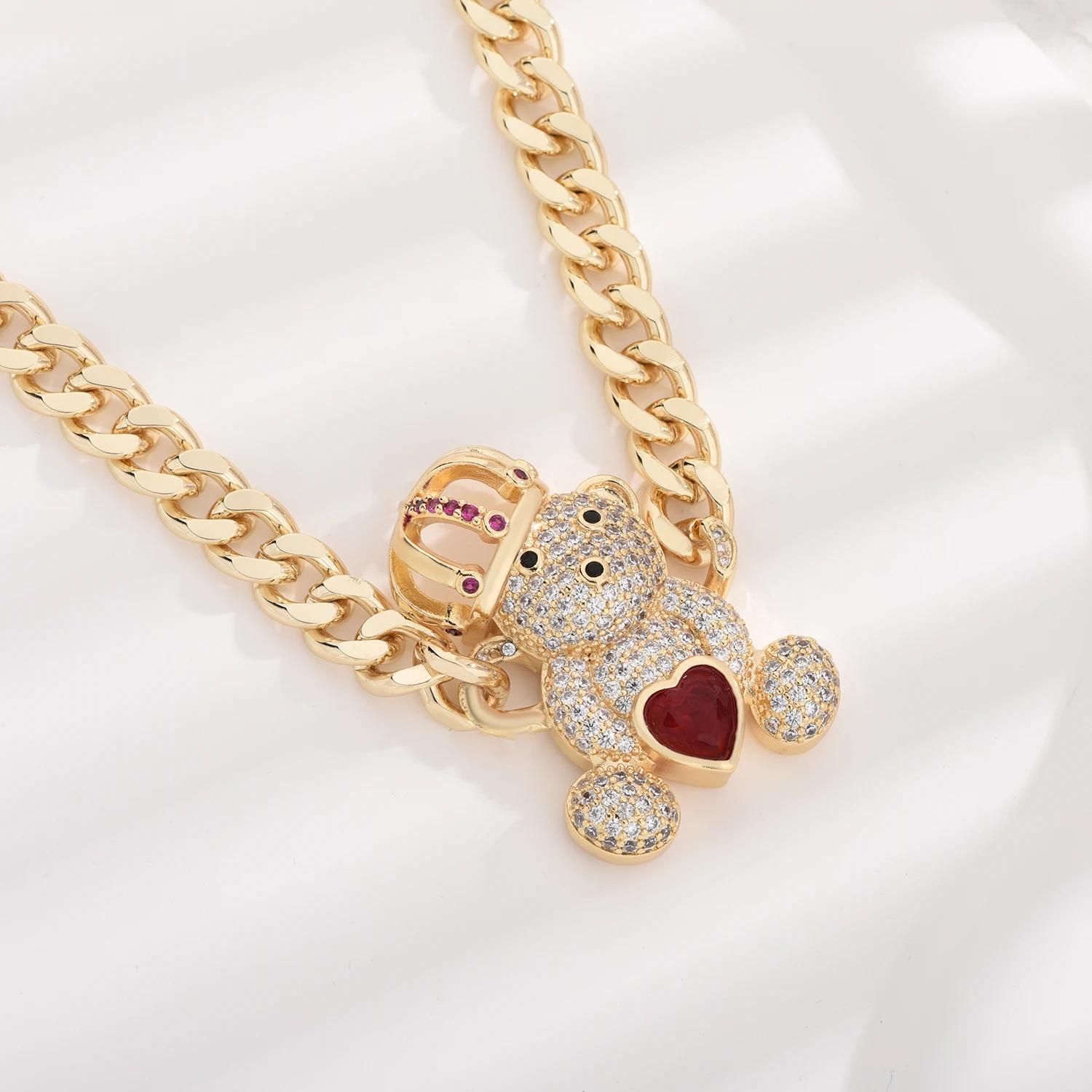 Crown Bear Big Pendant Creative Design Fashion Cute Cartoon Bear Necklace Women Jewelry Charm