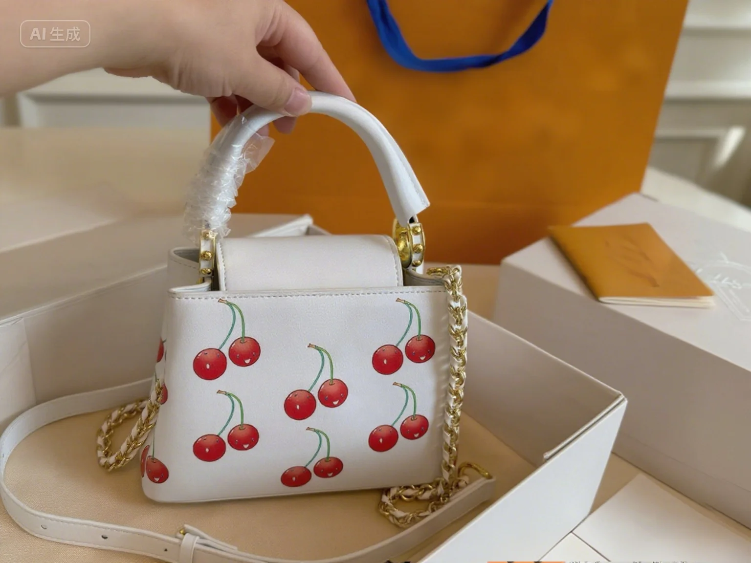 

2025 New SIZE: 20x14 CM Fashionable Versatile bags leather cherry Portable can be carried on the shoulder no boxes
