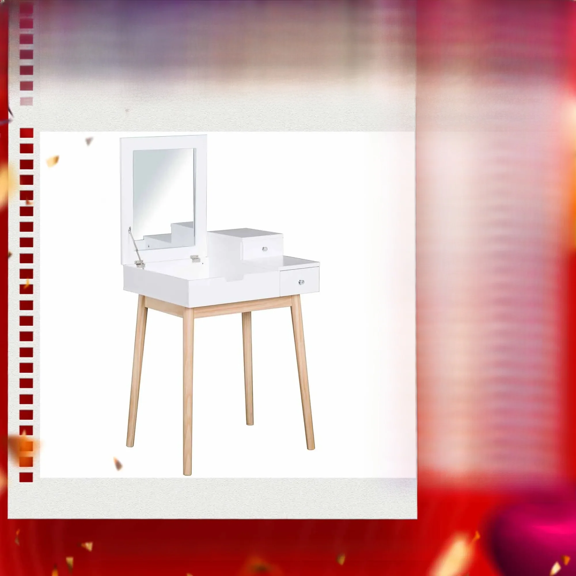 HOMCOM Dressing Table Vanity Desk Flip-up Mirror 2 Drawers, White