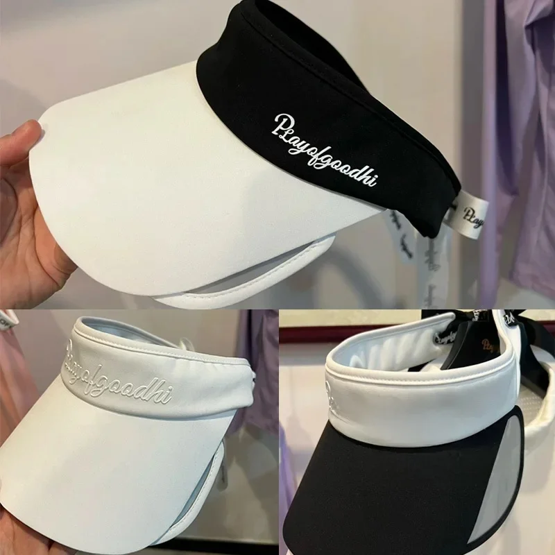2024 Casual Sports Golf Hat Women Korean Style Empty Top Cap Retractable Large Brim Sun Protect Visor Tennis Running Golf Caps — zdjęcie 2