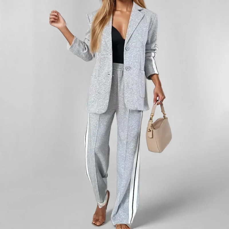 

Women's 2025 spring fashion suit new comfortable casual solid color patchwork long sleeve suit two-piece set