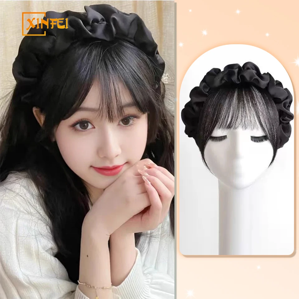 XINFEI Synthetic Fake Bangs Female Forehead Air Bangs Wig Piece High Skull Top Cloud Hair Hoop Natural Bangs Hair Piece