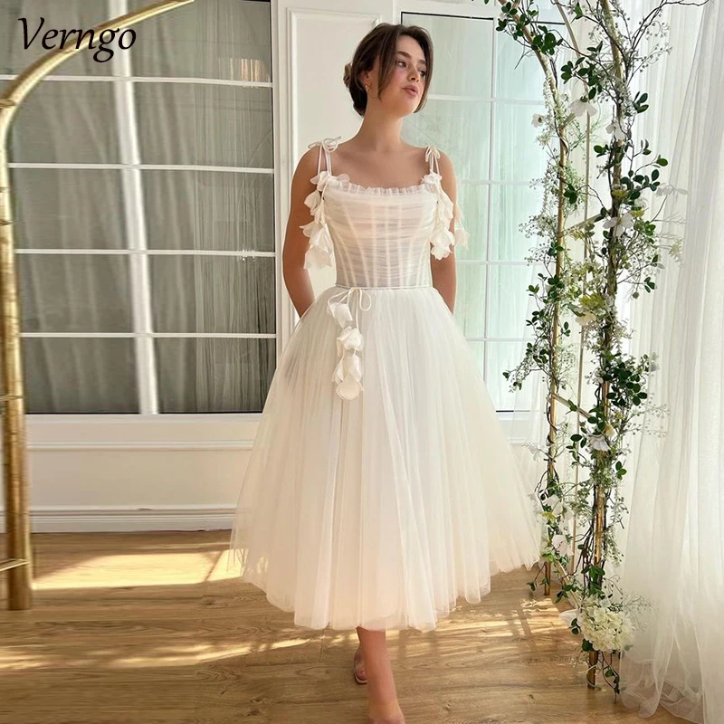 Verngo A-line Wedding Dresses Spaghetti Straps Tulle Sleeveless Brides Dress Tea-length 2024 Wedding Party Bridal Gowns