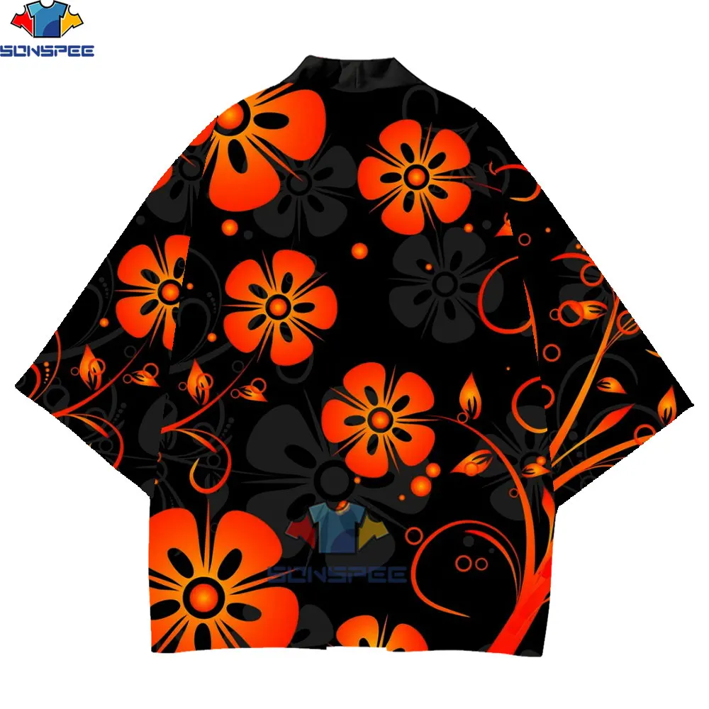 

SONSPEE 3D Print Kimono Men Rose Flower Clothing Spandex Fake Flower Black Japanese Traditional Asian Pacific Island Clothing