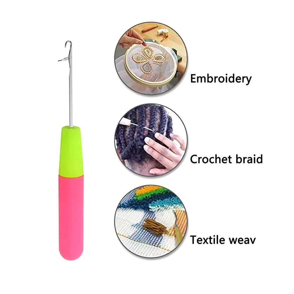 5 PCS Plastic Handle Hook Crochet Needle Dreadlocks Needle Hair Extensions Styling Tool For Braiding Weave Wigs Craft