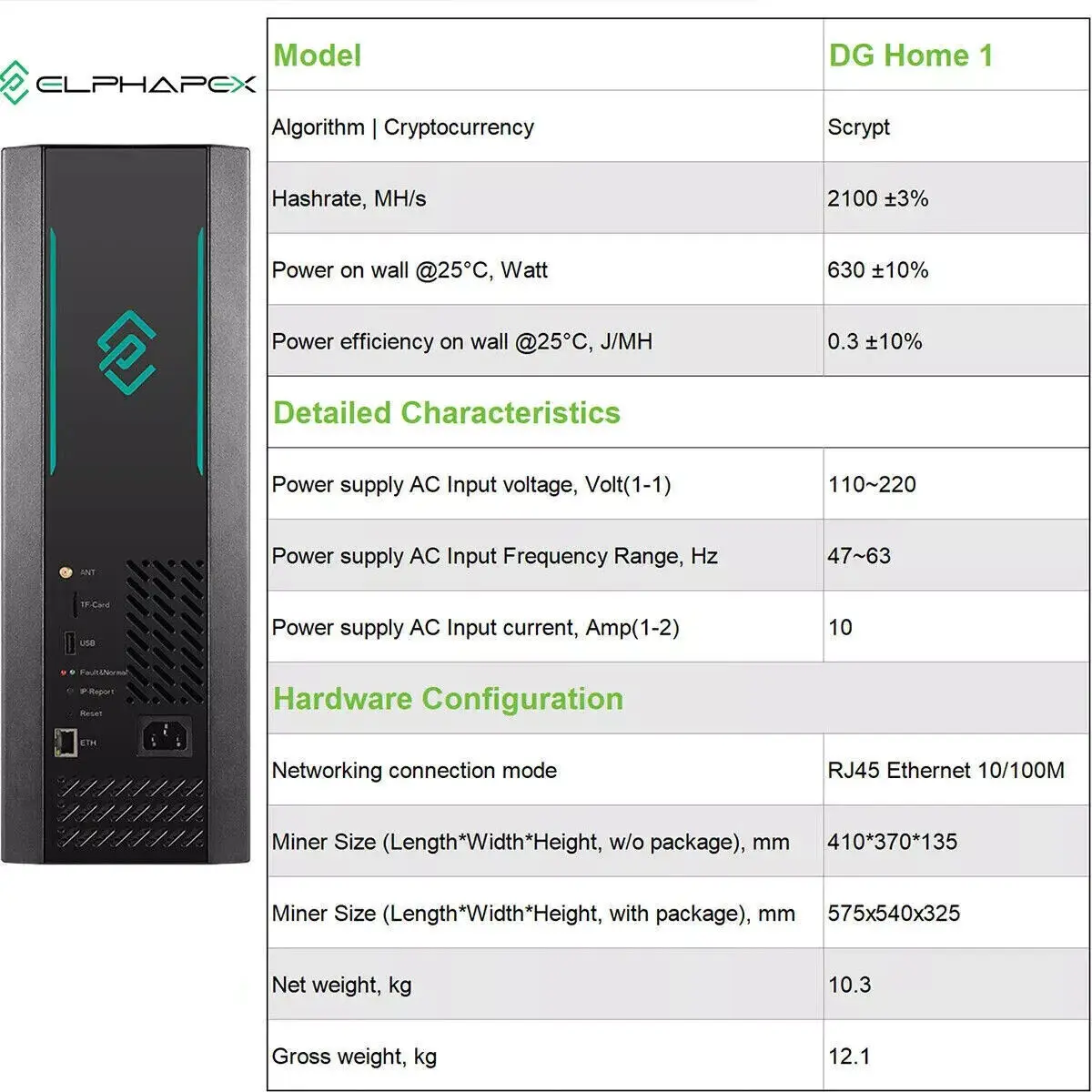 AA BUY 2 GET 1 FREE New ElphaPex DG Home 1 2100MH/s 630W LTC/Doge Miner Home Miner Hydro In Stock