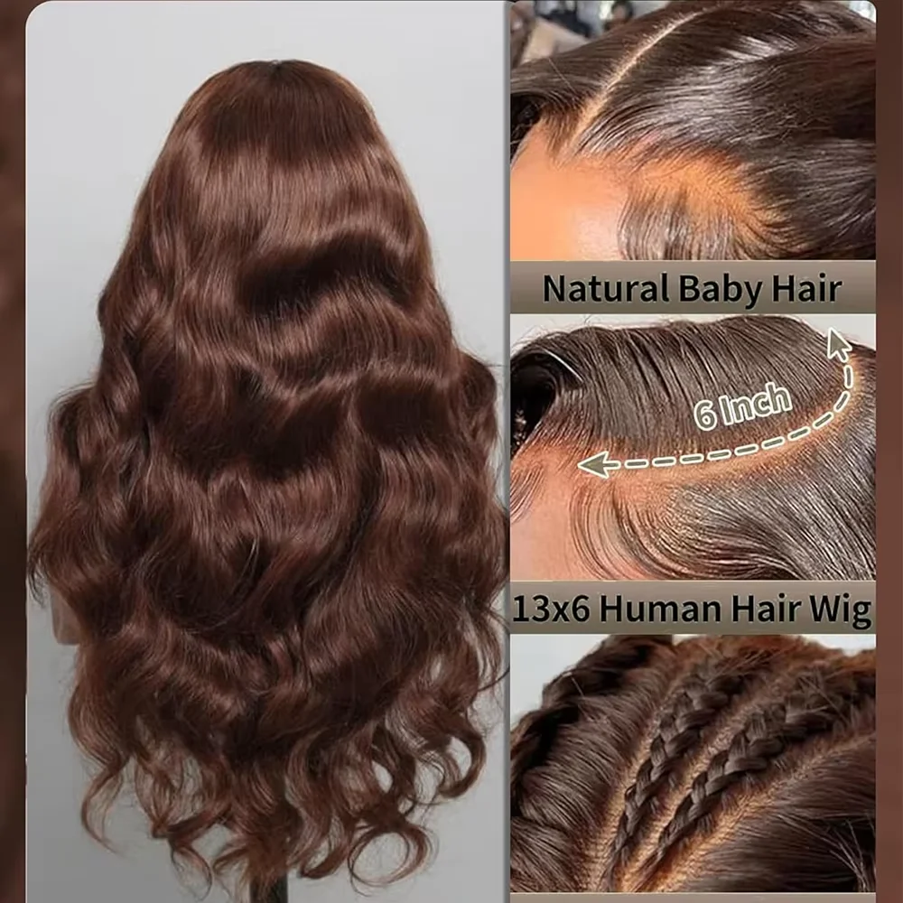 220% HD 13x6 Chocolate Brown Body Wave Lace Front Wig Transparent 40 Inches 13x4 Lace Frontal Wig Human Hair Preplucked Colored