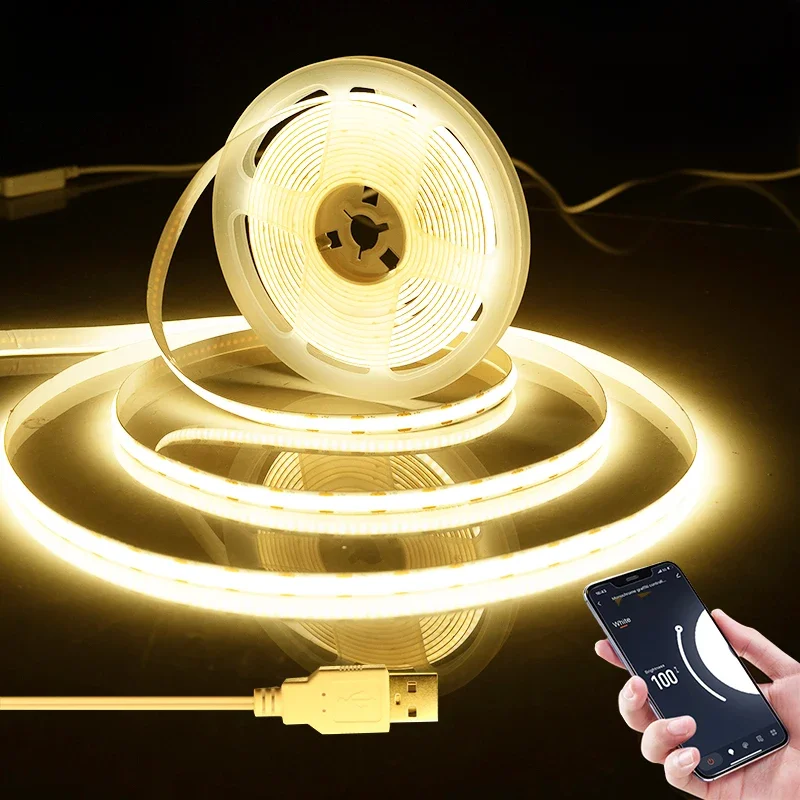 5V USB WiFi COB LED Strip Light，1M 2M 3M 5M Tuya WiFi APP COB LED Strip Light Work With Smart Life APP/Alexa/Google Home